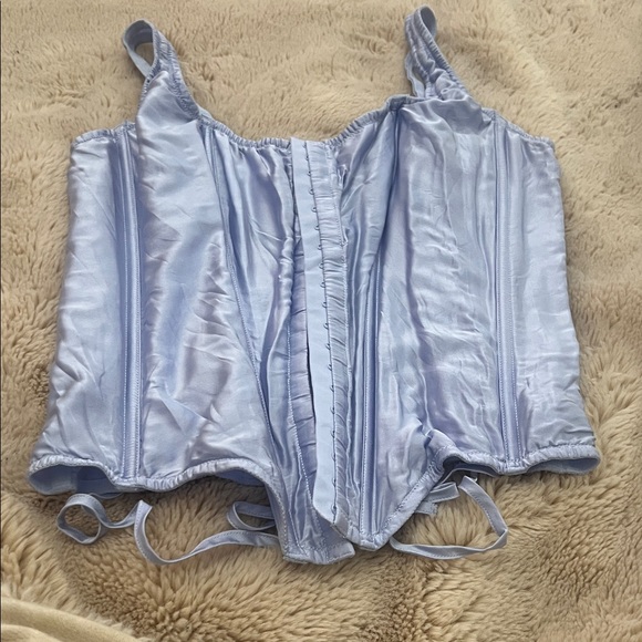 Never Worn Victorias Secret Light Blue Silk Lace Up Back Hook&Eye Front Corset - Picture 1 of 4